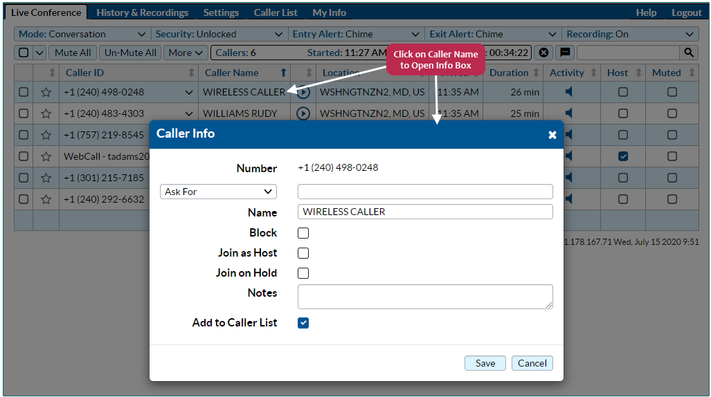 Assign Caller Name